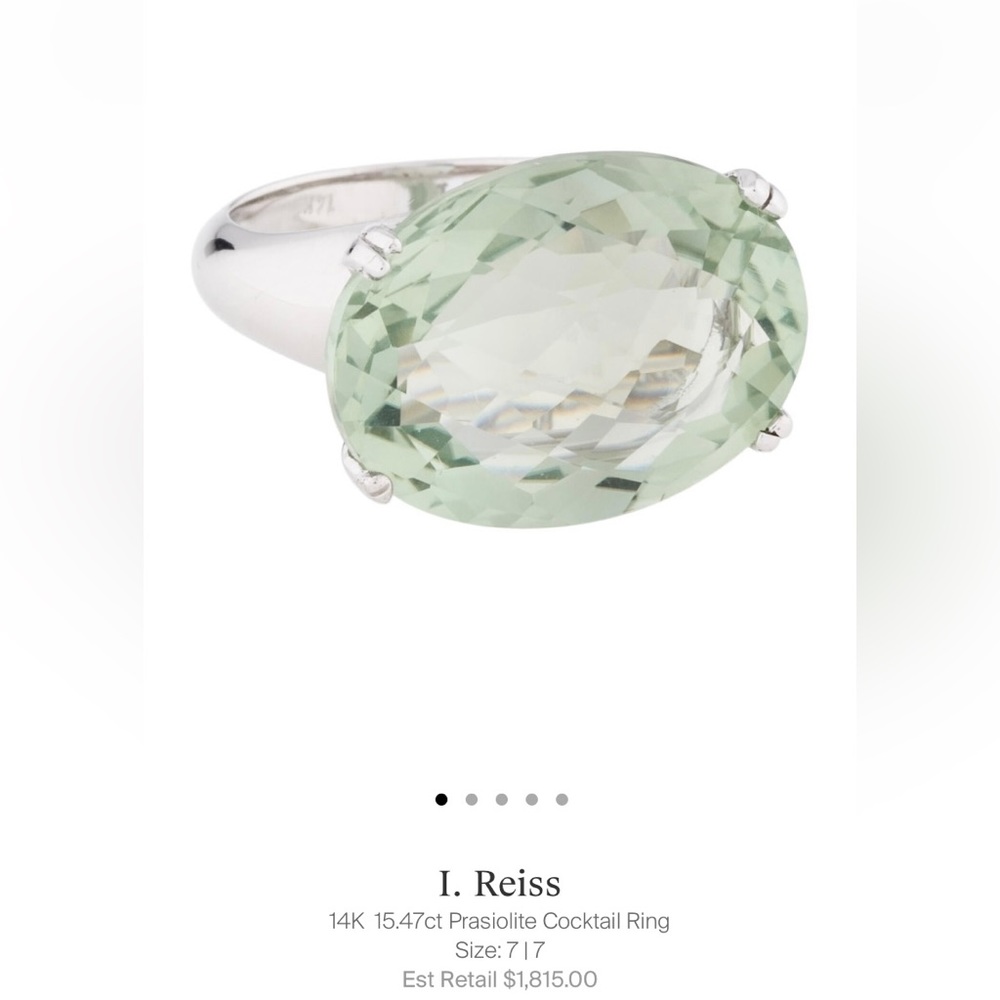 15.47 ct prasiolite white gold ring, size 7